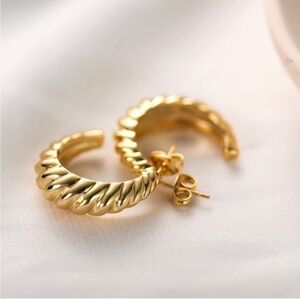 GOLD 14k Gold Plated Crossiant Cuff Hoop Earrings
